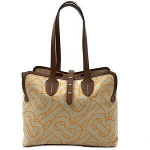 Burberry Logo Tote Bag Leather Beige Tan Orange Brown